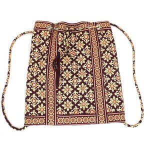 Vera Bradley Medallion Maroon 2006 Drawstring Backpack Quilted Cotton Retired